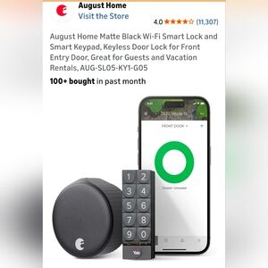 New August Wi-Fi Smart Lock with Yale Keypad Touch Aug-SL5-KY1-F05 Matte Black